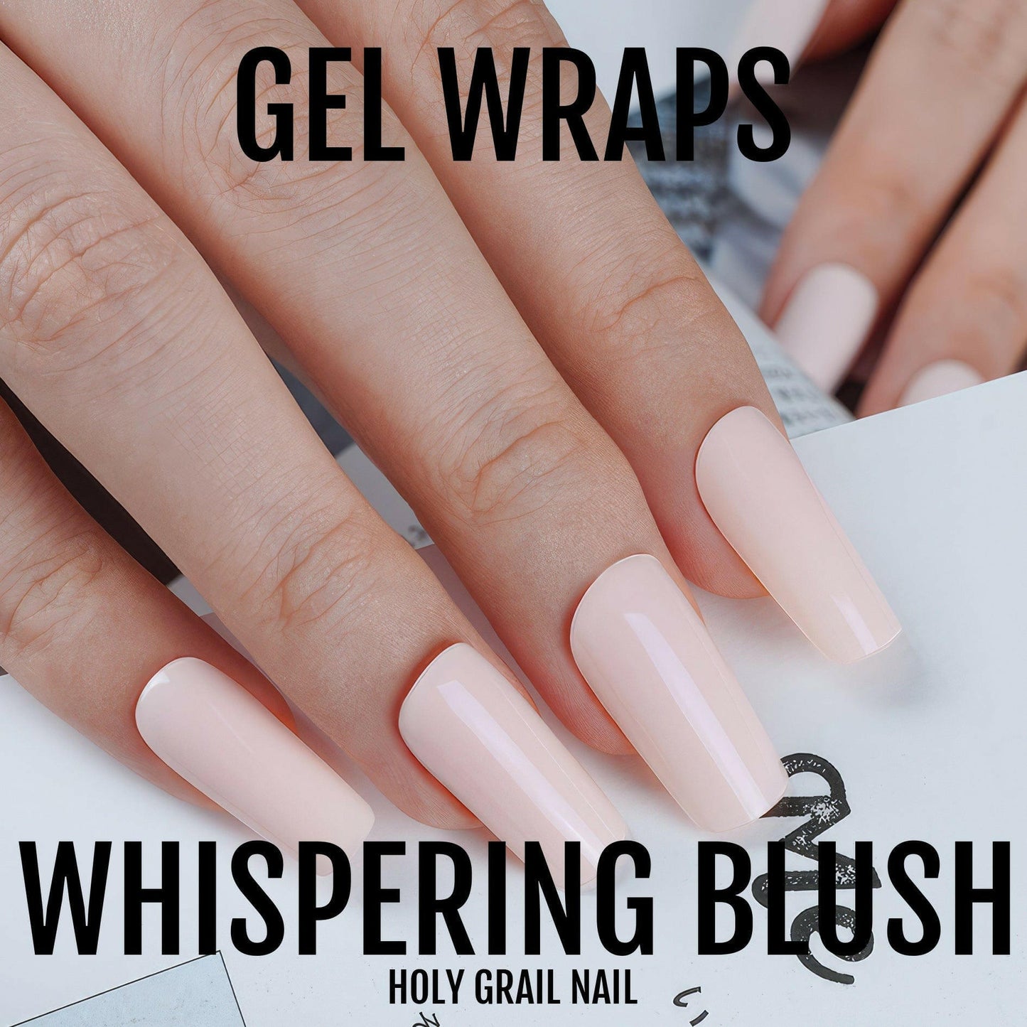 Nude pink gel nail wraps on natural nails for minimalist at-home manicure