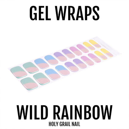 Pastel rainbow gradient gel nail wraps with multicoloured ombre French tip design