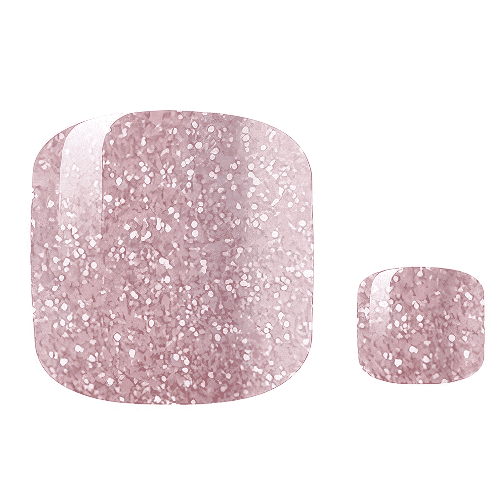 Pink sparkle pedicure nail wraps with glitter finish showing individual toe wrap sizes for pedicure application
